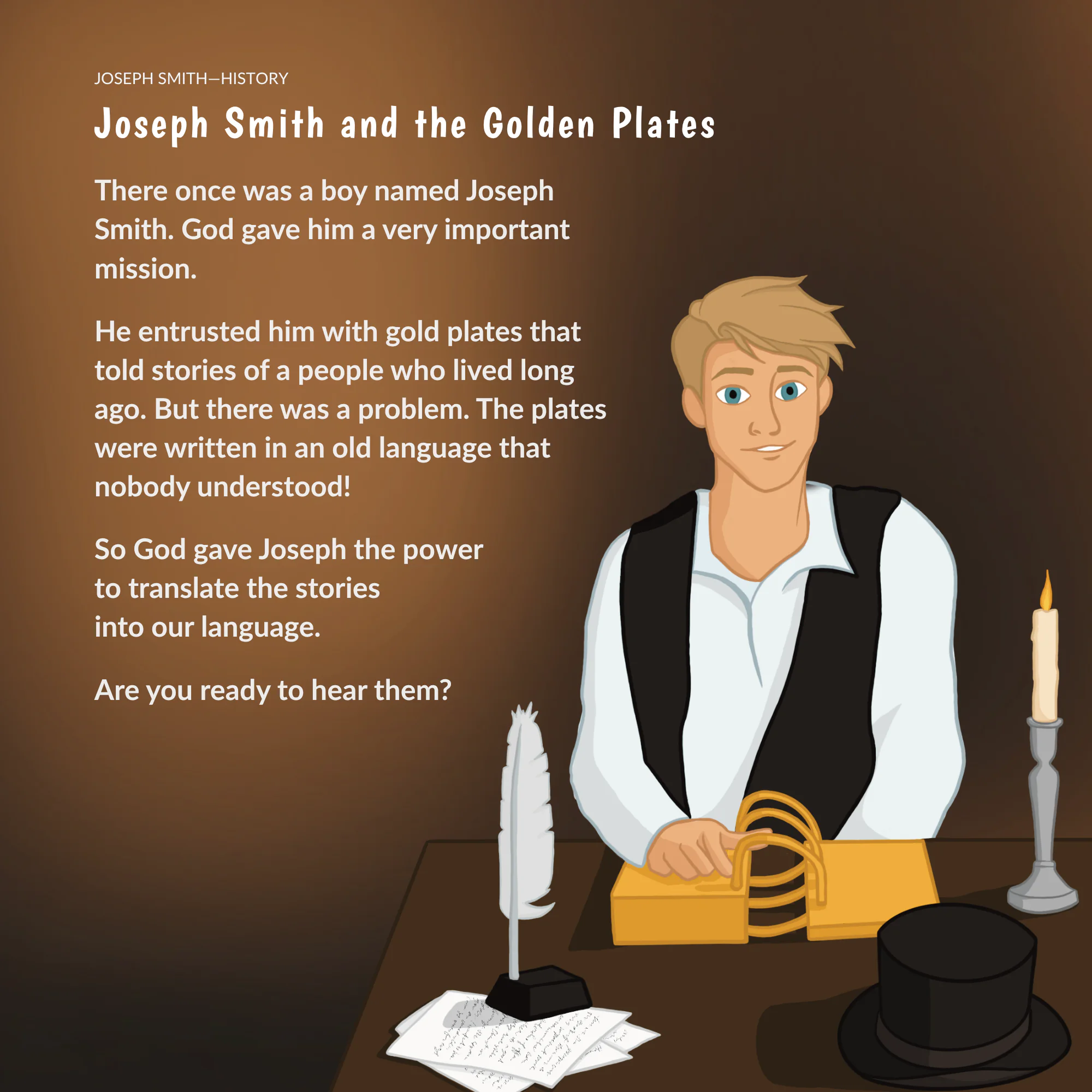 Illustrated page about Joseph Smith and the golden plates