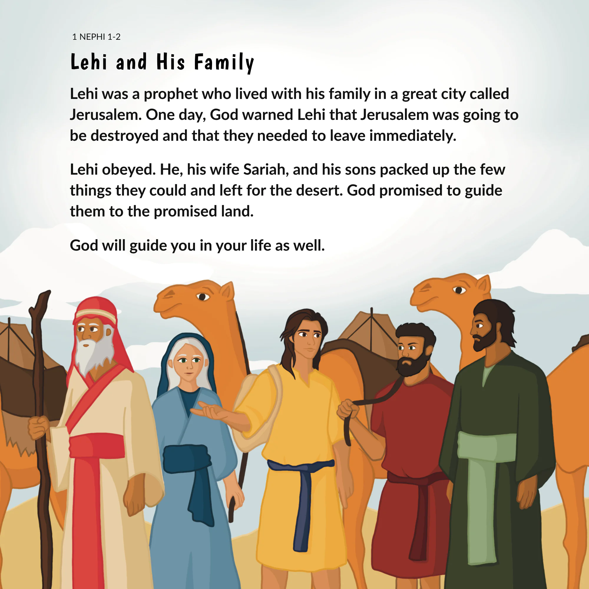 Illustrated page about Lehi and his family