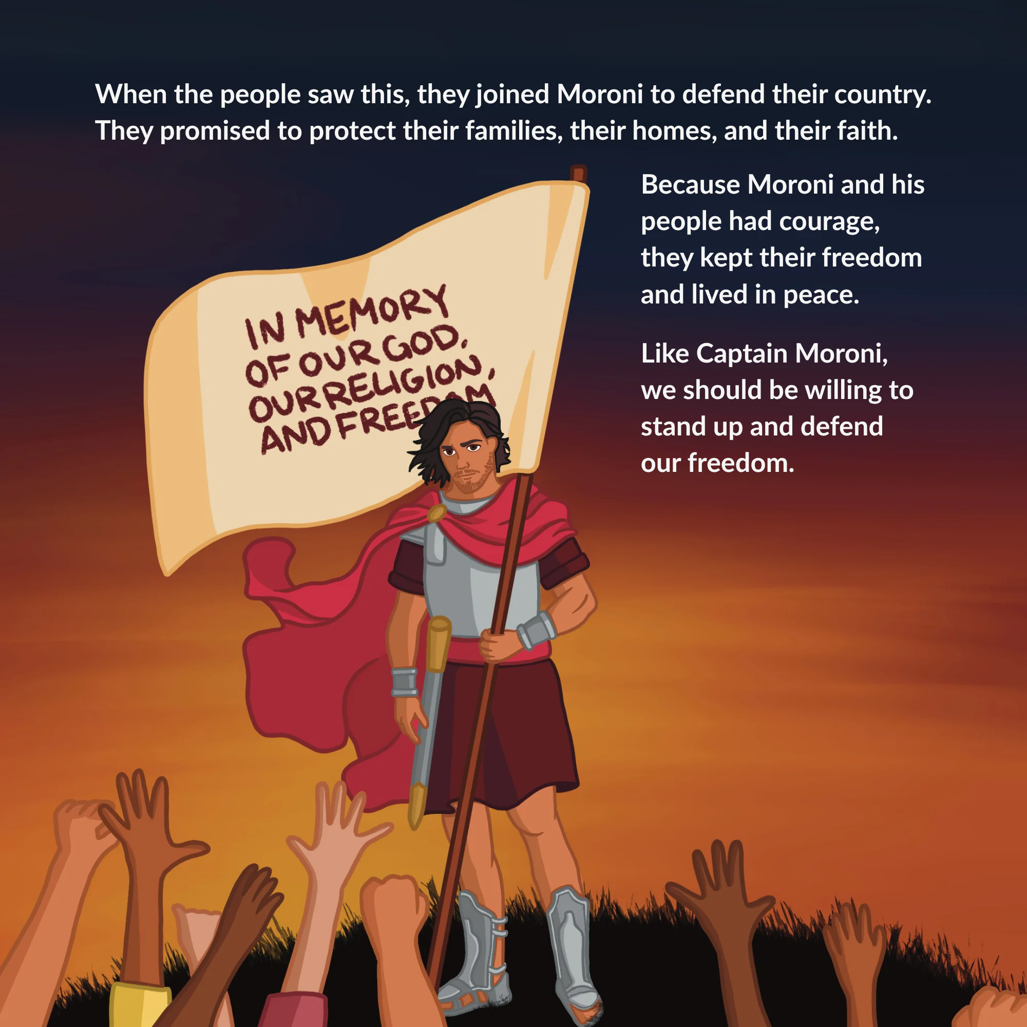 Illustrated page about Captain Moroni and the Title of Liberty
