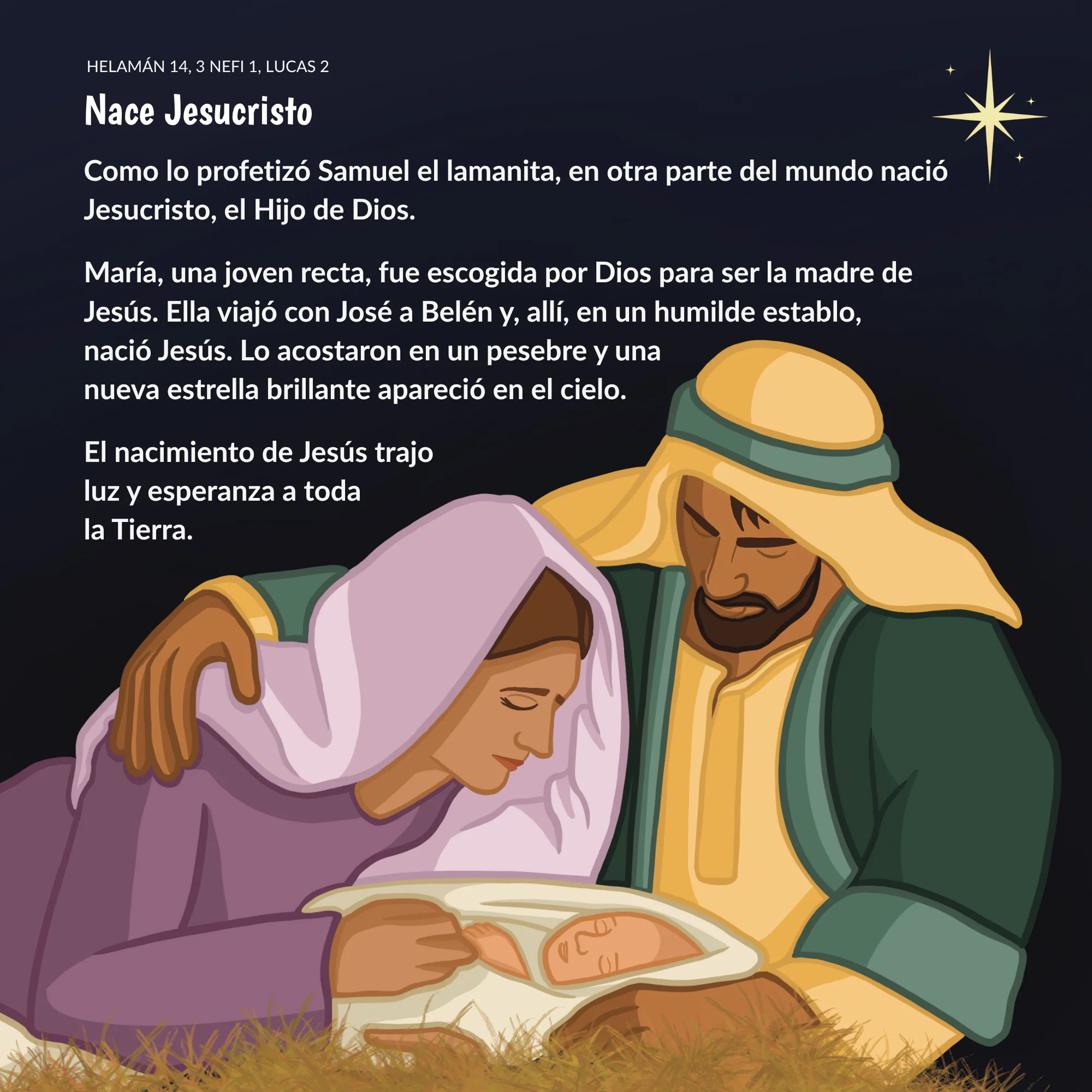 Illustrated Spanish page about the birth of Jesus Christ