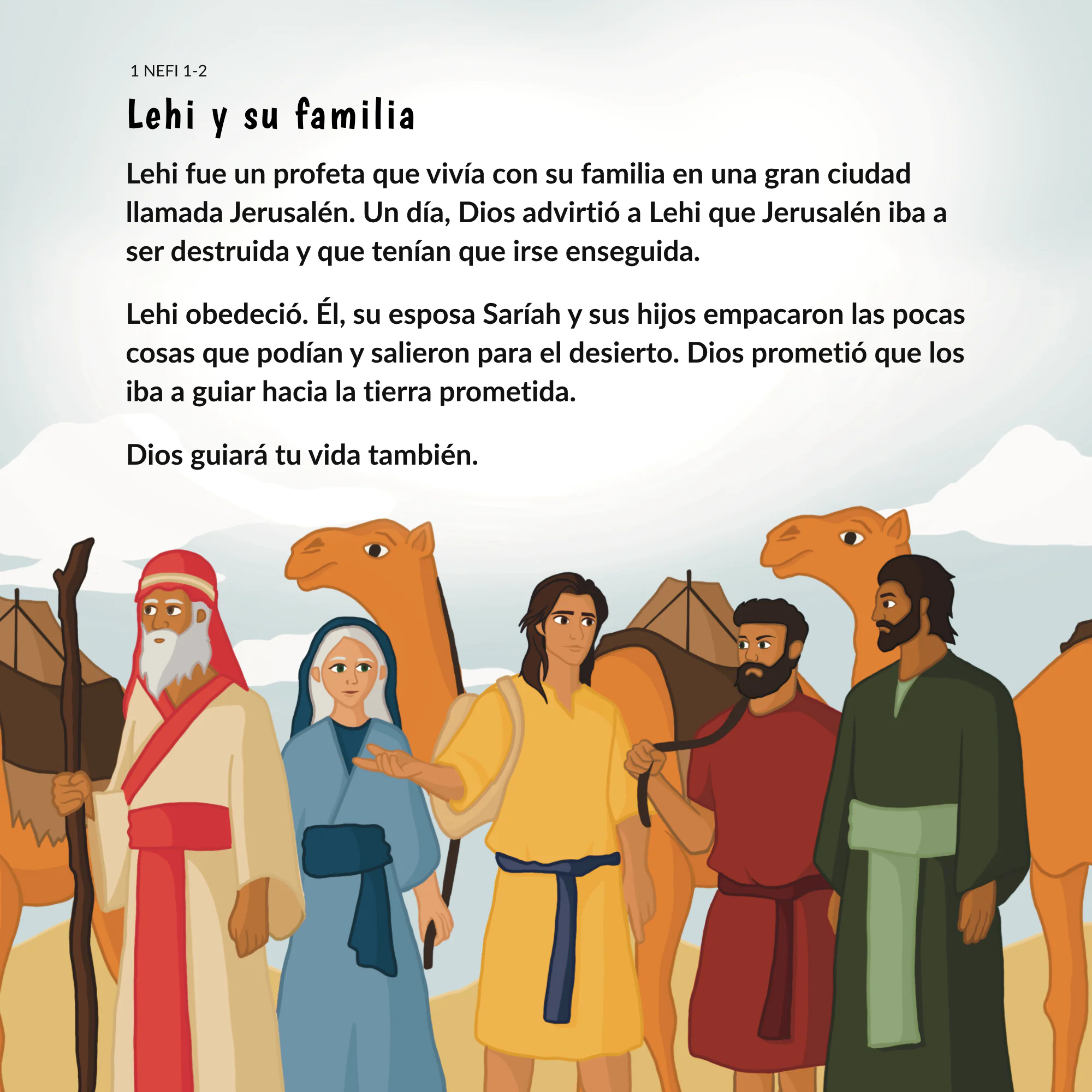 Página ilustrada sobre Lehi y su familia