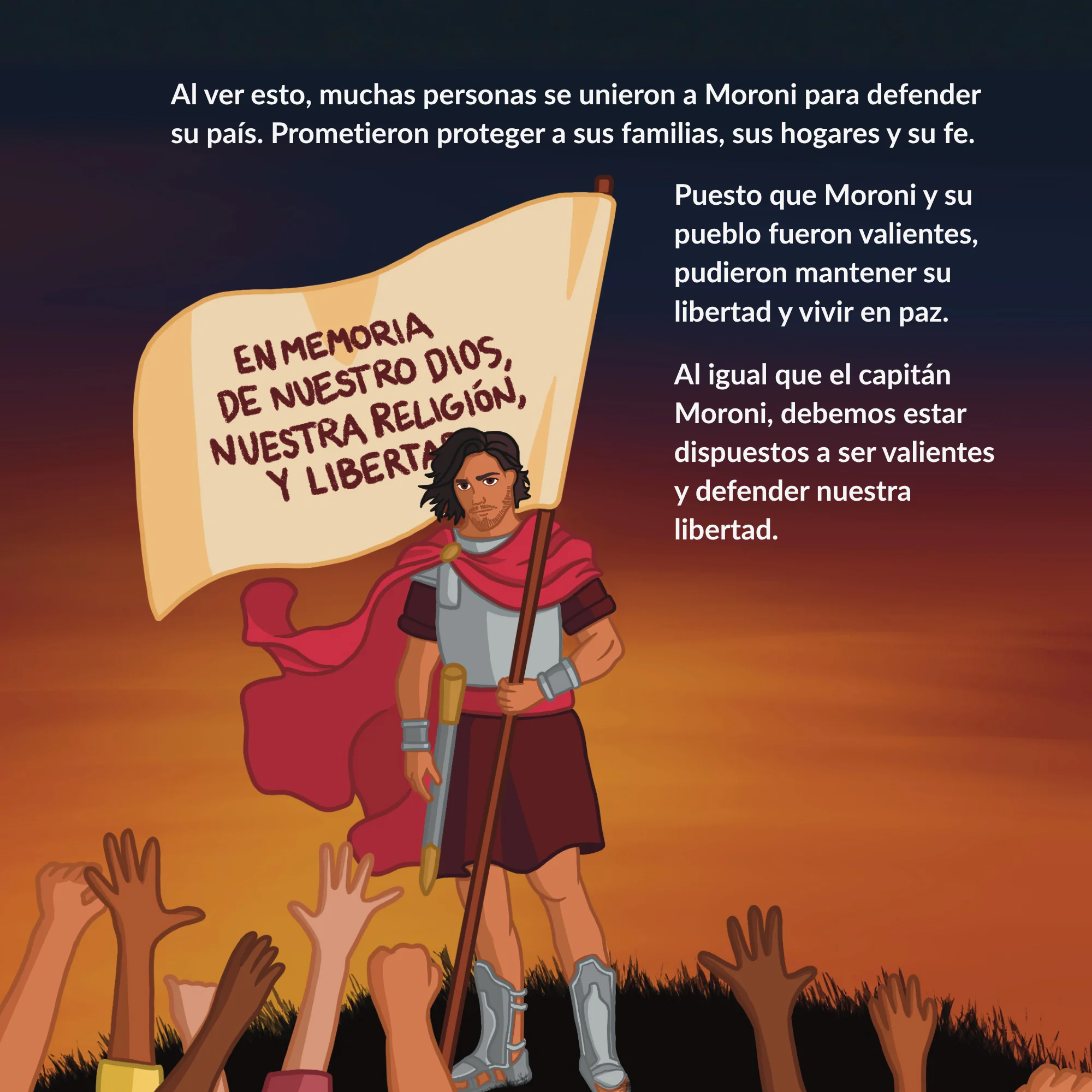 Página ilustrada sobre el capitán Moroni y el estandarte de la libertad